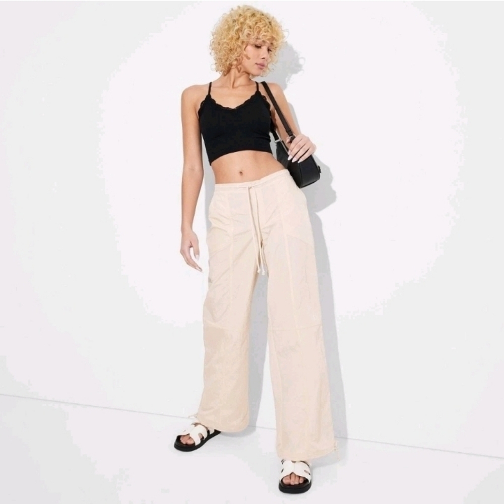 Wild Fable Light Beige Mid Rise Wide Leg Parachute Pants
